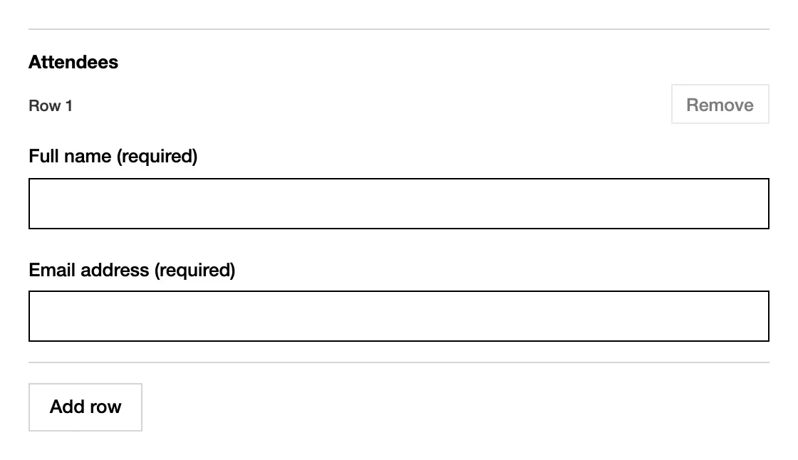 Command fields with a repeating group of lines, each with an item and a quantity.